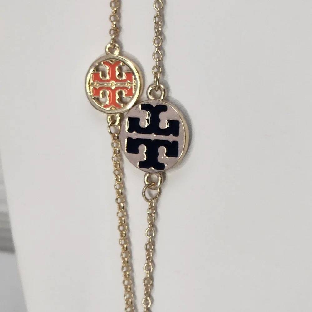 Tory Burch 2 Logo Necklaces Orange And Black 19.5